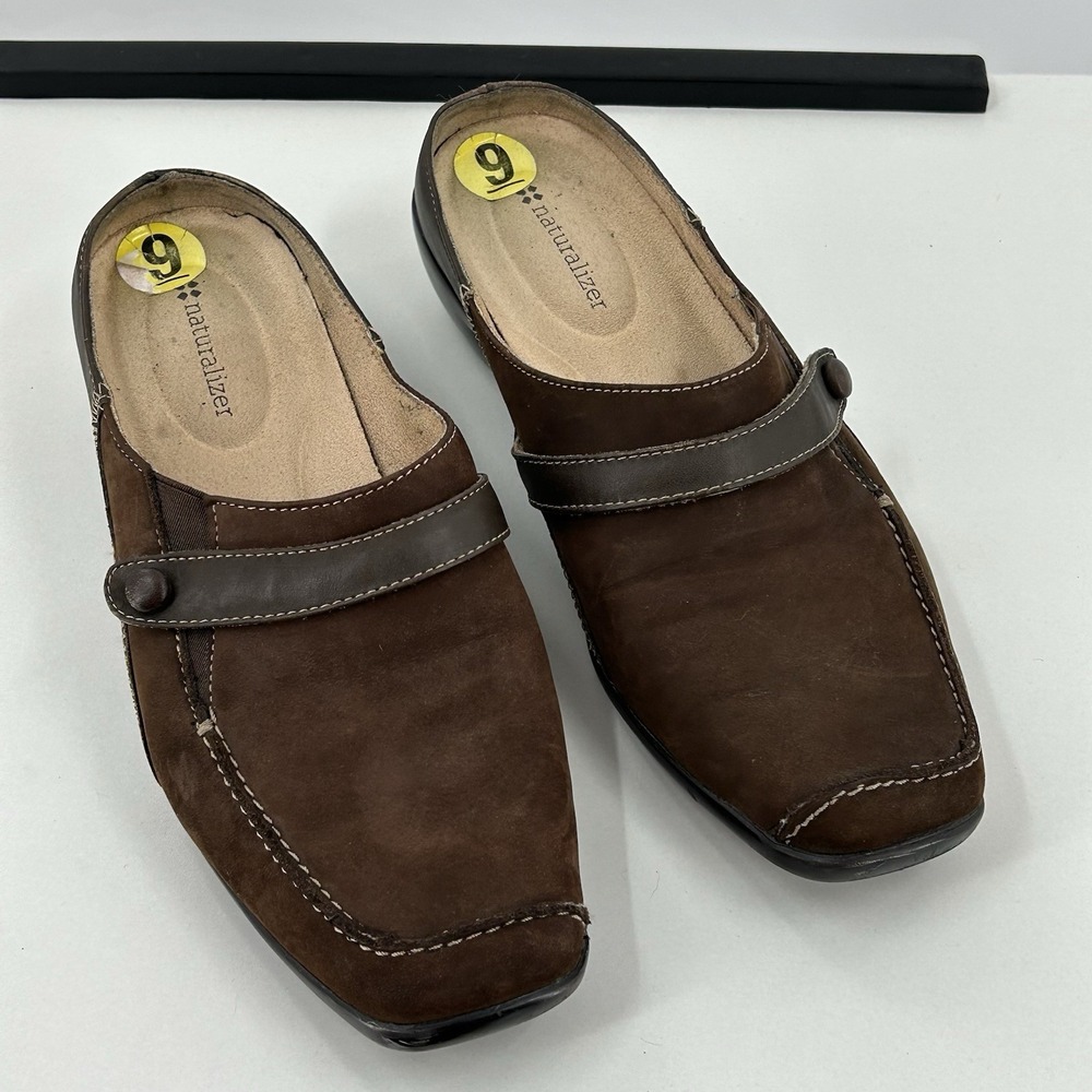 Naturalizer Brown Leather Mule Clogs Womens Size 9 Comfort Slip On Shoes